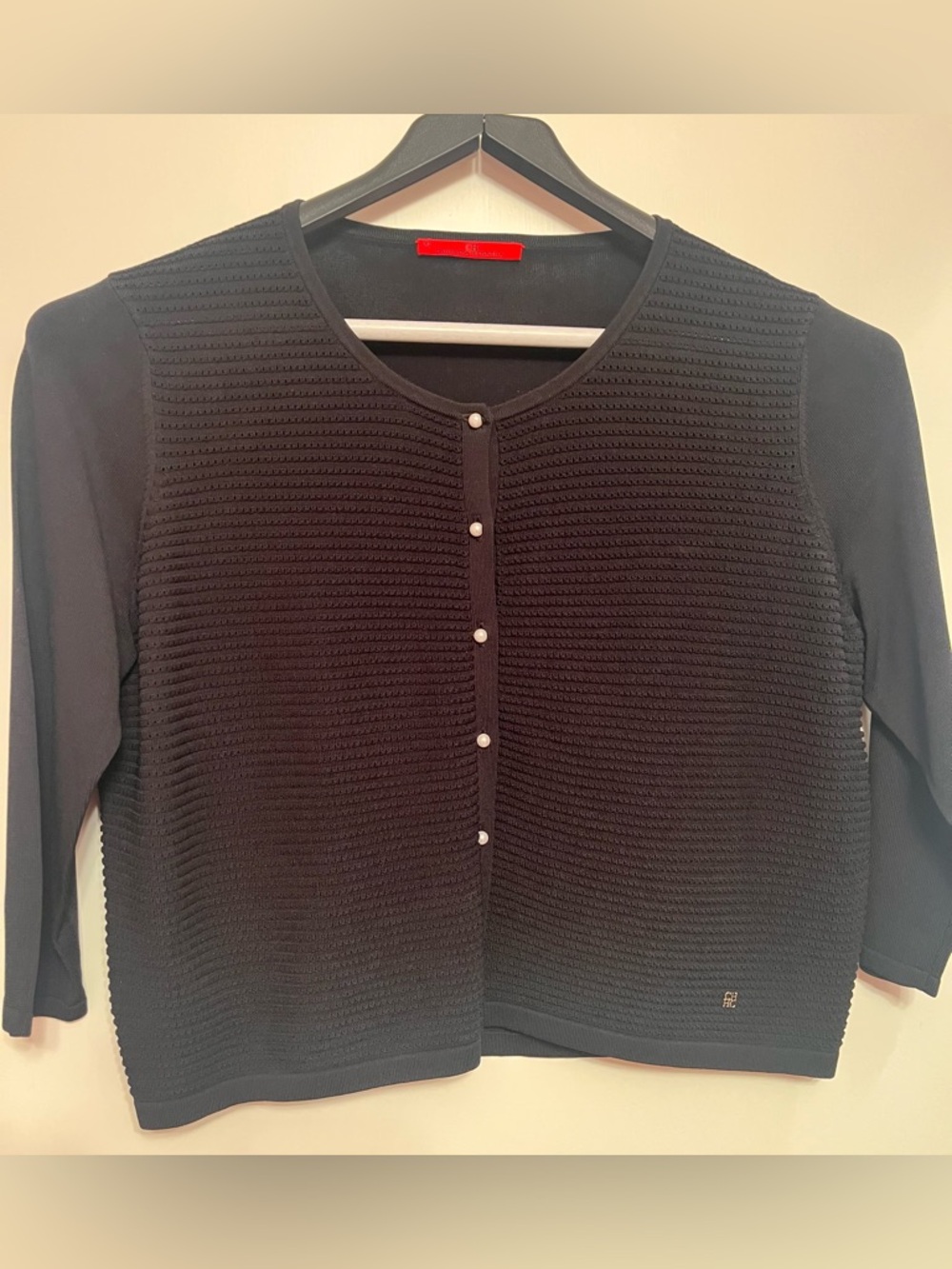Carolina Herrera Black Knit Cardigan with Pearl Buttons